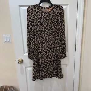 Tory Burch Leopard Print Long Sleeve Dress